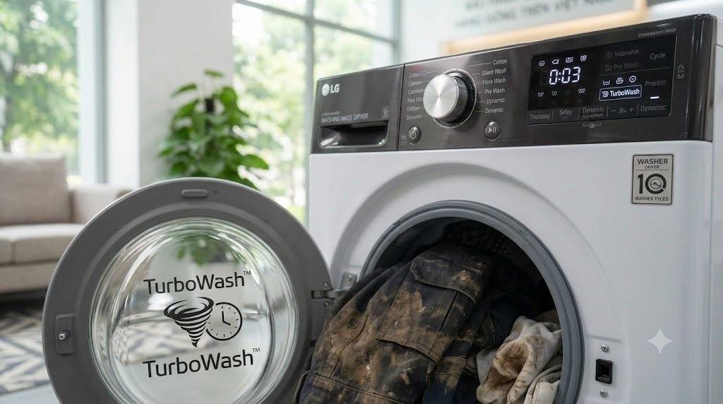 Máy giặt LG với công nghệ Turbo Wash rút ngắn thời gian giặt