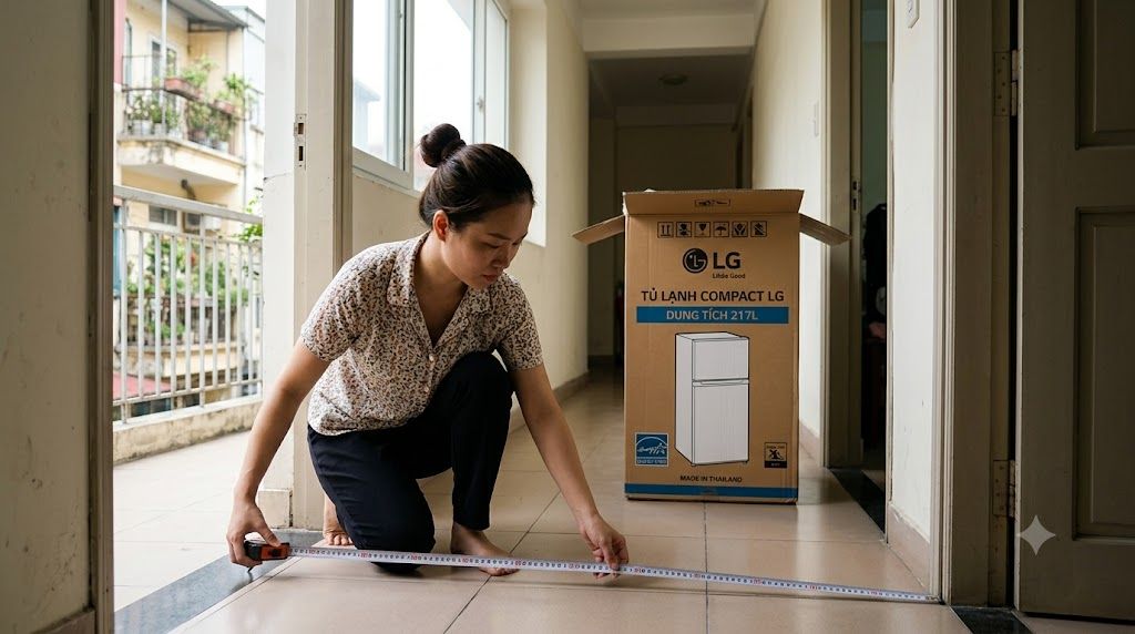 Đo kích thước cửa trước khi mua tủ lạnh LG 180-217 lít