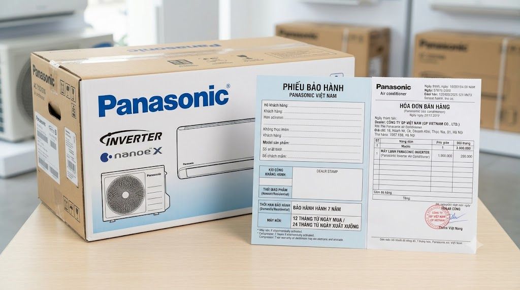 Phiếu bảo hành và hóa đơn mua điều hòa Panasonic chính hãng