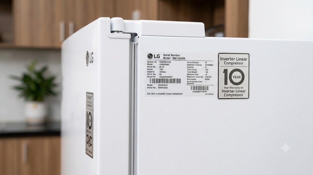 Tem serial và nhãn bảo hành trên tủ lạnh LG